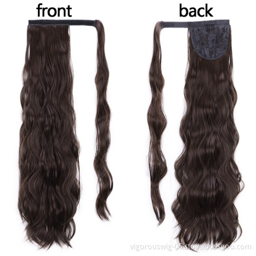 Vigorous 24 Inch Long Wavy Ponytail Hair Extension Wrap Around Ponytail Black Dark Auburn Clip in on Hair Extensions for Women